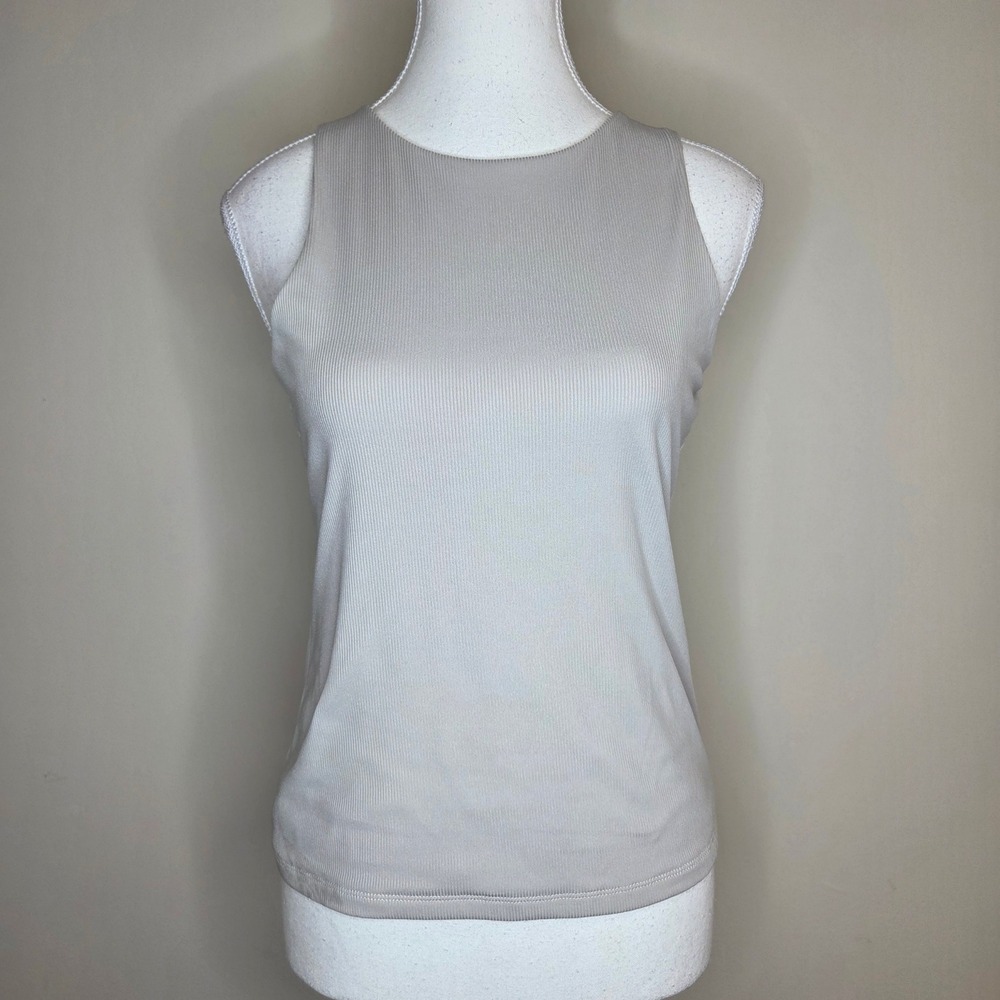 Tahari Modern Essentials Taupe Ribbed Sleeveless Crew Neck Top‎ Small